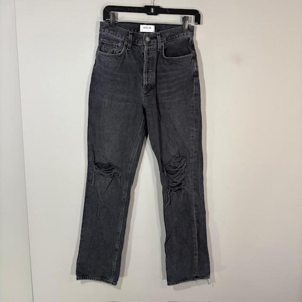 AGOLDE Lana Mid Rise Straight Jeans Womens 25 Charcoal Distressed 25x29 Denim